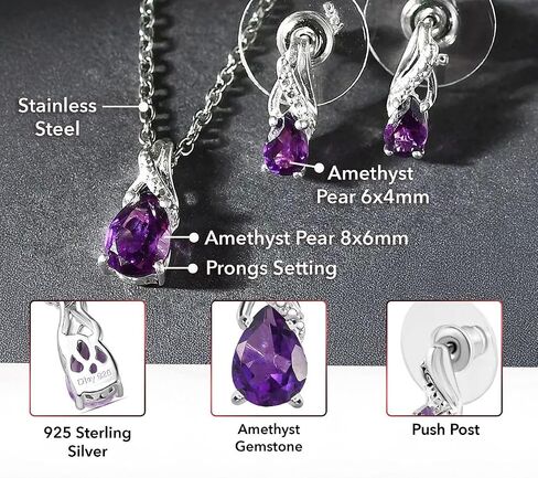 Costume Jewelry Sets for Women Elegant - Teardrop Pendant Necklace Set 20"& Dangle Drop Earrings Set 925 Sterling Silver Stainless Steel Birthstone Wedding Jewelry for Women in Kuwait