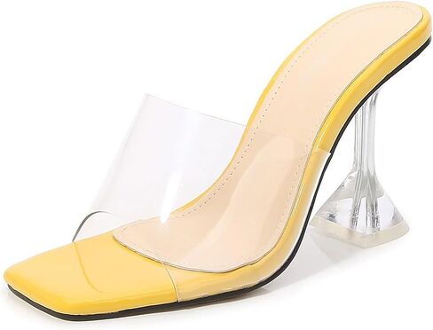 Women's Clear Square Open Toe High Heel Sandals Fashion Slip On Backless Crystal Stiletto Heel Slide Sandals Sexy Wedding Party Prom Dress Shoes 4.5-14 Size in Kuwait