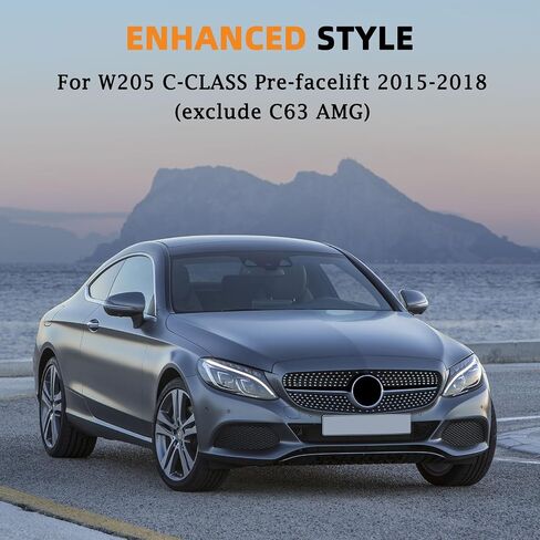 شواء Grille Grille Grille Colrill Karpal متوافق مع 2015-2018 Mercedes Benz W205 C-Class C250 C300 C400 استبدال 2058881260 Black + Chrome in Saudi Arabia