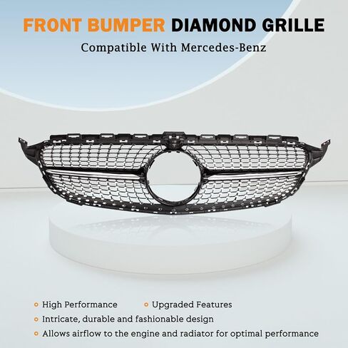شواء Grille Grille Grille Colrill Karpal متوافق مع 2015-2018 Mercedes Benz W205 C-Class C250 C300 C400 استبدال 2058881260 Black + Chrome in Saudi Arabia
