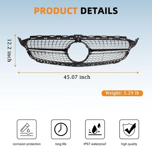 شواء Grille Grille Grille Colrill Karpal متوافق مع 2015-2018 Mercedes Benz W205 C-Class C250 C300 C400 استبدال 2058881260 Black + Chrome in Saudi Arabia