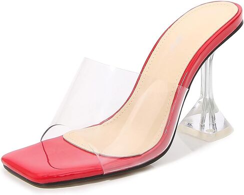 Women's Clear Square Open Toe High Heel Sandals Fashion Slip On Backless Crystal Stiletto Heel Slide Sandals Sexy Wedding Party Prom Dress Shoes 4.5-14 Size in Kuwait