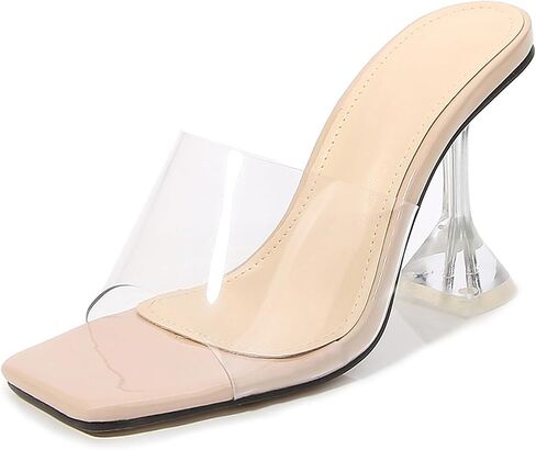 Women's Clear Square Open Toe High Heel Sandals Fashion Slip On Backless Crystal Stiletto Heel Slide Sandals Sexy Wedding Party Prom Dress Shoes 4.5-14 Size in Kuwait