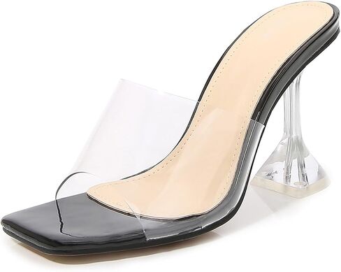 Women's Clear Square Open Toe High Heel Sandals Fashion Slip On Backless Crystal Stiletto Heel Slide Sandals Sexy Wedding Party Prom Dress Shoes 4.5-14 Size in Kuwait
