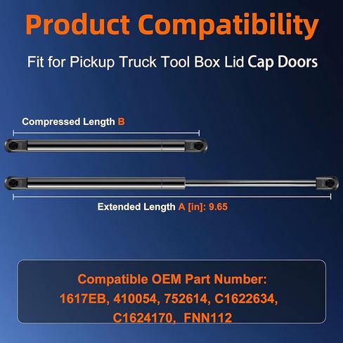 Qty (2) 10159-68 45# 9.25in Universal Gas Strut Shock Spring Prop -45lb/200N- Lift Support for Pickup Truck Bed Toolbox, Delta Aluminum Crossover Truck Tool Box, RV Tractor Camper Toolbox Door Lid in Kuwait