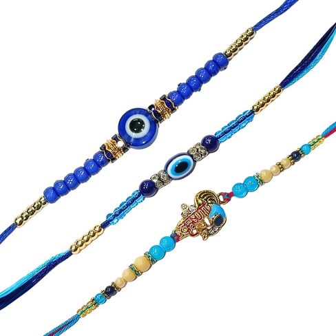 Handmade Evil Eye Rakhi Set of 3 – Beaded Rakhi for Brother – Raksha Bandhan Gift – Nazar Rakhi Combo in Saudi Arabia