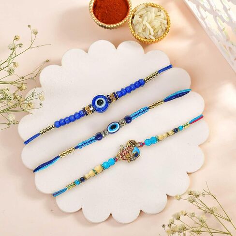 Handmade Evil Eye Rakhi Set of 3 – Beaded Rakhi for Brother – Raksha Bandhan Gift – Nazar Rakhi Combo in Saudi Arabia