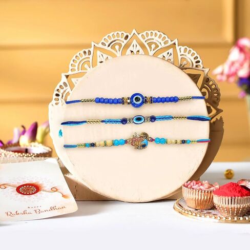 Handmade Evil Eye Rakhi Set of 3 – Beaded Rakhi for Brother – Raksha Bandhan Gift – Nazar Rakhi Combo in Saudi Arabia
