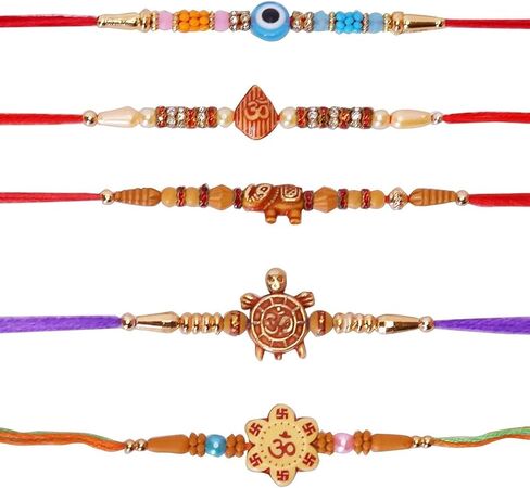 Set of 5 Fancy Rakhi for Brothers Design Rakhi and Beads Design Rakhi, Handmade Rakhi, Rakhi Bracelet Multi Design Beads And Assorted Color in Saudi Arabia