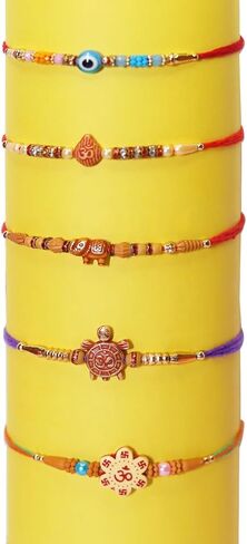 Set of 5 Fancy Rakhi for Brothers Design Rakhi and Beads Design Rakhi, Handmade Rakhi, Rakhi Bracelet Multi Design Beads And Assorted Color in Saudi Arabia