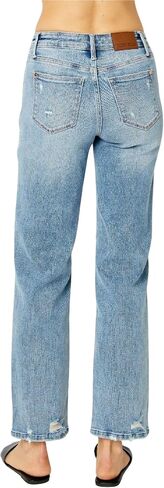 Judy Blue Women's Mid Rise Medium Wash Distressed Straight Leg Jeans in Saudi Arabia