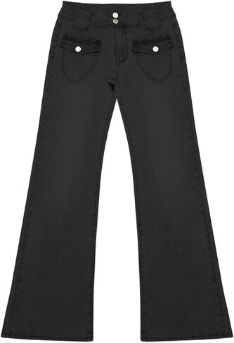 سراويل جينز للنساء منخفضة الصديق جينز جينز عصري Strechy Bell Bottom Y2K Denim مع جيوب in Kuwait