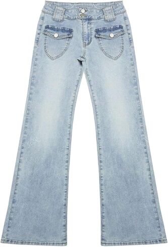 سراويل جينز للنساء منخفضة الصديق جينز جينز عصري Strechy Bell Bottom Y2K Denim مع جيوب in Kuwait