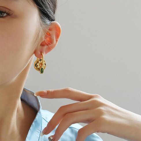 Chinese Style Gold Hoop Disc Earrings for Women - Multi Wear Design with Flower Cloud Pattern Enamel, Ancient Lucky Earrings in Saudi Arabia