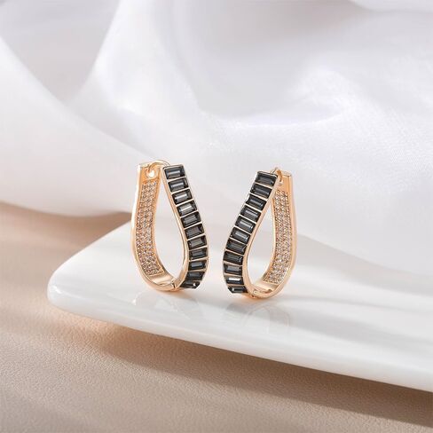 Austrian Crystal Hoop Earrings for Women Pave Oval Hoop Earrings for Women 14K Gold Plated Hypoallergenic Jewelry Gift in Saudi Arabia
