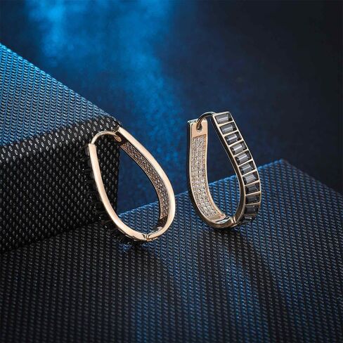 Austrian Crystal Hoop Earrings for Women Pave Oval Hoop Earrings for Women 14K Gold Plated Hypoallergenic Jewelry Gift in Saudi Arabia