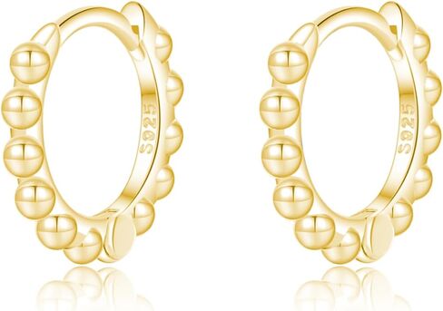 Reffeer Solid 925 Sterling Silver Ball Hoop Earrings for Women Teens Beaded Hoop Earrings Minimalist Huggie Earrings in Saudi Arabia