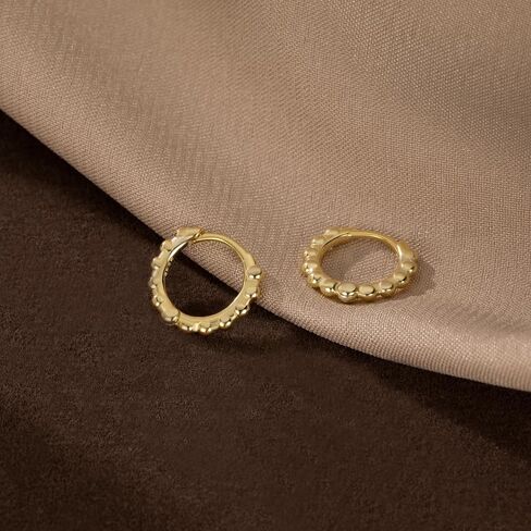 Reffeer Solid 925 Sterling Silver Ball Hoop Earrings for Women Teens Beaded Hoop Earrings Minimalist Huggie Earrings in Saudi Arabia