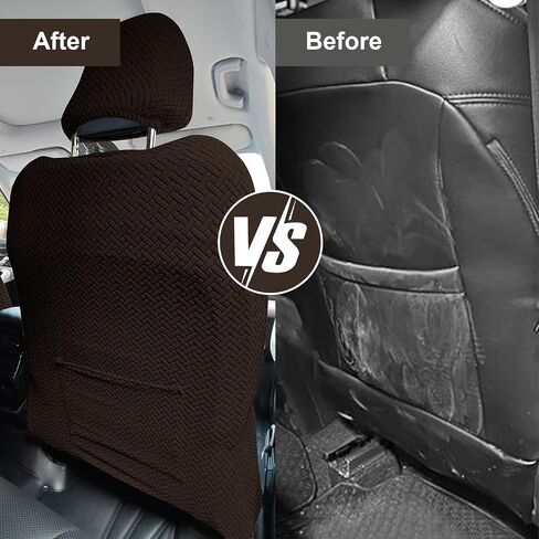 ele ELEOPTION 2 Sets Car Front Seat Covers with Storage Pocket Breathable Universal Automotive Seat Cushion Carseat Covers Protector for Truck, Van and SUV Camel Color in Saudi Arabia