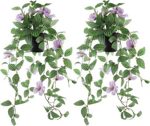 2 PCS نبات اللبلاب الاصطناعي مع الزهور 3D Faux الخضراء الخضراء مزيفة أوراق أوراق الأشعة فوق البنفسجية كرمة زهرية مقاومة للزهور للداخلية الداخلية في الهواء الطلق حديقة ديكور المنزل in Kuwait