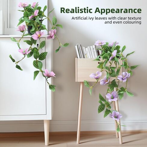 2 PCS نبات اللبلاب الاصطناعي مع الزهور 3D Faux الخضراء الخضراء مزيفة أوراق أوراق الأشعة فوق البنفسجية كرمة زهرية مقاومة للزهور للداخلية الداخلية في الهواء الطلق حديقة ديكور المنزل in Kuwait