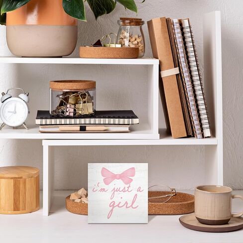 Trendy Pink Bow Coquette Room Decor Wooden Box Sign, Coquette Party Decor, Girls Room Decors, i’m Just a Girl Girly Bowknot Signs for Home Dorm Wall Desk Shelf Tabletop Decoration 5X5In in Kuwait