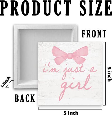 Trendy Pink Bow Coquette Room Decor Wooden Box Sign, Coquette Party Decor, Girls Room Decors, i’m Just a Girl Girly Bowknot Signs for Home Dorm Wall Desk Shelf Tabletop Decoration 5X5In in Kuwait