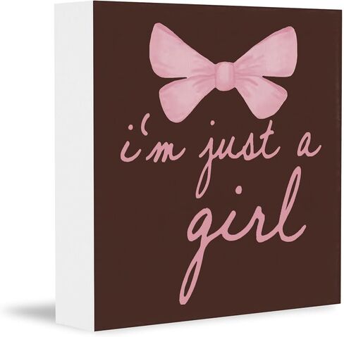 Trendy Pink Bow Coquette Room Decor Wooden Box Sign, Coquette Party Decor, Girls Room Decors, i’m Just a Girl Girly Bowknot Signs for Home Dorm Wall Desk Shelf Tabletop Decoration 5X5In in Kuwait