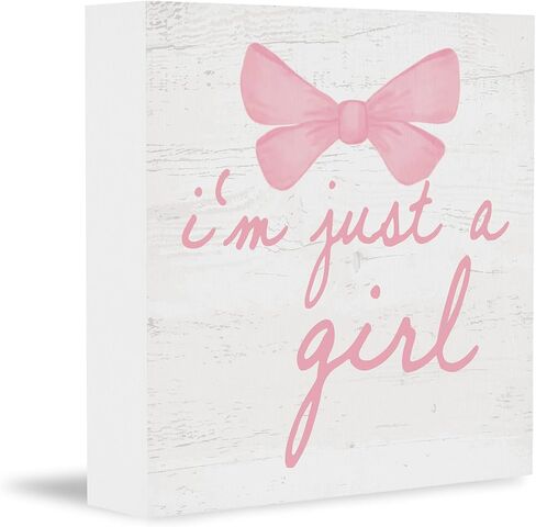 Trendy Pink Bow Coquette Room Decor Wooden Box Sign, Coquette Party Decor, Girls Room Decors, i’m Just a Girl Girly Bowknot Signs for Home Dorm Wall Desk Shelf Tabletop Decoration 5X5In in Kuwait