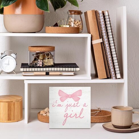 Trendy Pink Bow Coquette Room Decor Wooden Box Sign, Coquette Party Decor, Girls Room Decors, i’m Just a Girl Girly Bowknot Signs for Home Dorm Wall Desk Shelf Tabletop Decoration 5X5In in Kuwait