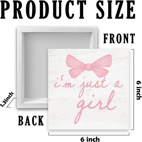 Trendy Pink Bow Coquette Room Decor Wooden Box Sign, Coquette Party Decor, Girls Room Decors, i’m Just a Girl Girly Bowknot Signs for Home Dorm Wall Desk Shelf Tabletop Decoration 5X5In in Kuwait