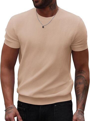 COOFANDY Mens Knit T-Shirts Summer Waffle Shirts Vintage Shirts Short Sleeve Crew Neck Tee Shirt Casual Crochet Top in Saudi Arabia