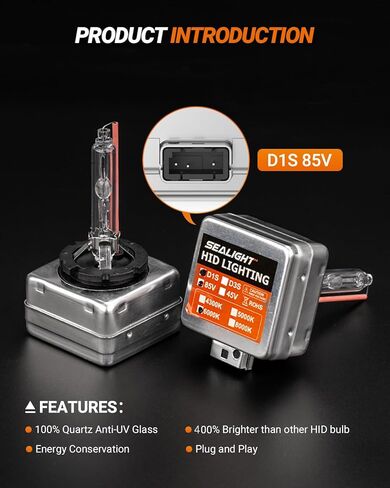 SEALIGHT D1S HID Bulb, 6000K Cool White 225% Brightness, 35W Xenon HID Replacement 66144 66140 85140 85415 (85415C1) Bulbs, Plug and Play Fog Light Bulbs, Pack of 2 in Kuwait