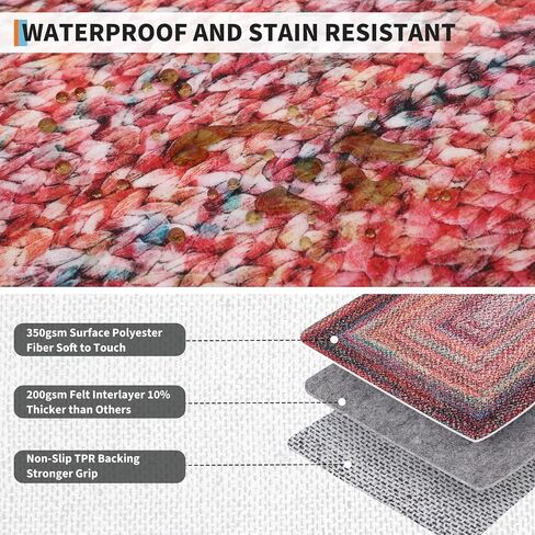 Washable Living Room Rug 5x7 Area Rugs Braided Printed Rug with Low Pile Non-Slip Backing, Modern Geometric Rustic Accent Carpet for Bedroom, Farmhouse Boho Accent Foldable Floor Cover, Jute Color in Saudi Arabia