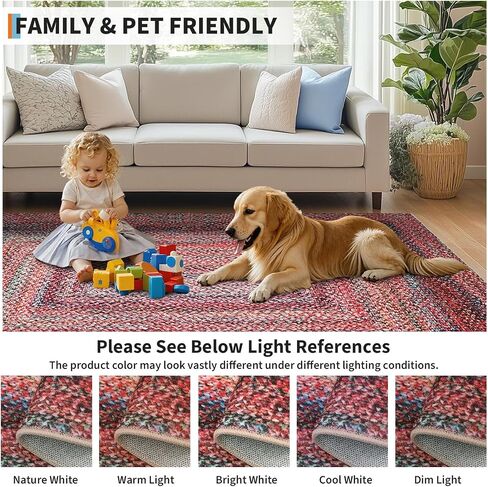 Washable Living Room Rug 5x7 Area Rugs Braided Printed Rug with Low Pile Non-Slip Backing, Modern Geometric Rustic Accent Carpet for Bedroom, Farmhouse Boho Accent Foldable Floor Cover, Jute Color in Saudi Arabia