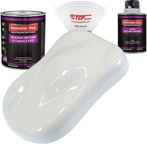 Restoration Shop - Pure White Acrylic Urethane Auto Paint - Complete Quart Paint Kit - Professional Single Stage High Gloss Automotive, Car, Truck Coating, 4:1 Mix Ratio, 2.8 VOC in Saudi Arabia