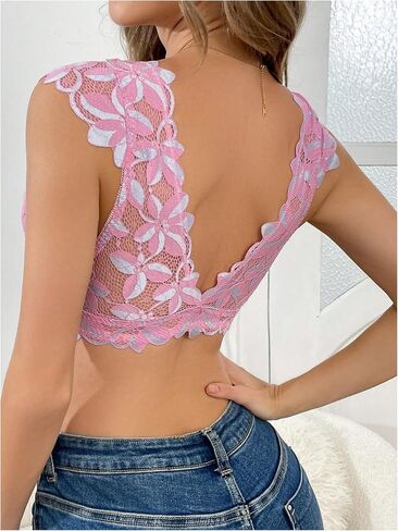 OYOANGLE Women's Front Closure Lace Bralettes No Underwire Cap Sleeve Backless Bras Unlined T Shirt Bra in Saudi Arabia