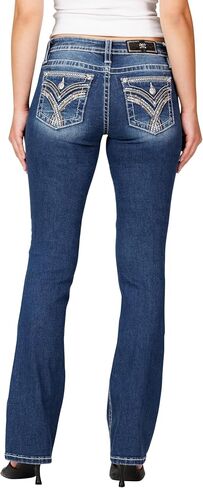 Miss Me's Chain's Chain Link Cross Sitched Faux Flap Mobicets Jeans Bootcut Jeans in Saudi Arabia