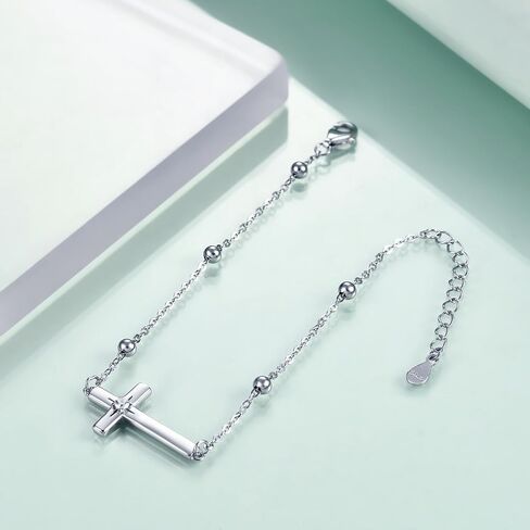 Rnivida 925 Sterling Silver Evil Eye Cross Chain Bracelet for Women,Adjustable in Saudi Arabia