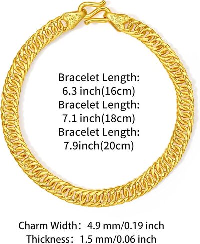 999 24K Gold Bracelets Solid Gold Curb Link Chain Unisex Double Buckles Gold Bracelet Simple Dainty Pure Gold Jewelry for Men Women Couples Lovers Gifts in Saudi Arabia