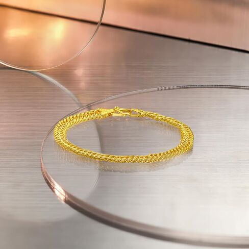 999 24K Gold Bracelets Solid Gold Curb Link Chain Unisex Double Buckles Gold Bracelet Simple Dainty Pure Gold Jewelry for Men Women Couples Lovers Gifts in Saudi Arabia