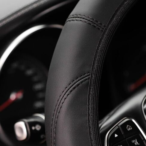 Car Steering Wheel Cover, Leather Elastic No Inner Ring Vehicle Steering Wheel Protector for 14.5-15Inch, Anti Slip Auto Interior Protection Accessories, Universal for SUV Sedan Truck (Black) in Saudi Arabia
