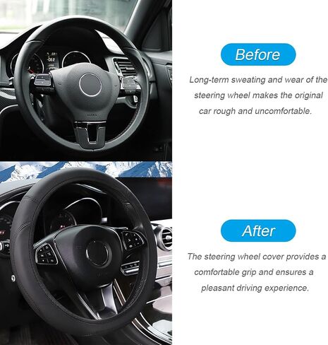 Car Steering Wheel Cover, Leather Elastic No Inner Ring Vehicle Steering Wheel Protector for 14.5-15Inch, Anti Slip Auto Interior Protection Accessories, Universal for SUV Sedan Truck (Black) in Saudi Arabia