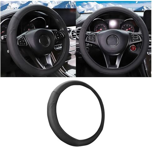 Car Steering Wheel Cover, Leather Elastic No Inner Ring Vehicle Steering Wheel Protector for 14.5-15Inch, Anti Slip Auto Interior Protection Accessories, Universal for SUV Sedan Truck (Black) in Saudi Arabia