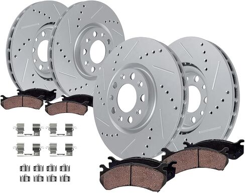 Detroit Axle - 8pc Brake Kit for Jeep 2020 2021 Gladiator, Drilled and Slotted Disc Brakes Rotors Ceramic Brake Pads Replacement : 12.99" inch Front and 13.78" inch Rear Rotor in Saudi Arabia