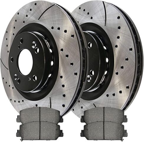 AutoShack Front Brake Kit Replacement for 2013-2018 Acura RDX 2016 ILX V6 AWD FWD Drilled & Slotted E-Coated Disc Brake Rotors Black Ceramic Brakes Pads 12.26" 311.5 mm BRKPK392 in Kuwait