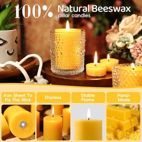 6 Pack Natural Beeswax Pillar Candles,100% Pure Beeswax Candles-192 Hours Long Burning,Unscented Bees Wax Candles for Home,Prayer,Emergency,Dripless Smokeless Organic Pillar Candles Bluk-2x3in in Saudi Arabia