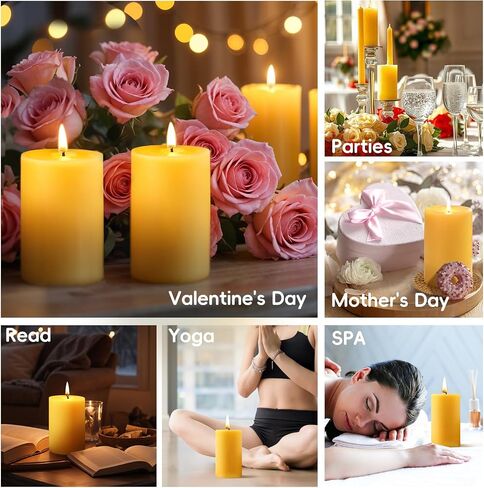 6 Pack Natural Beeswax Pillar Candles,100% Pure Beeswax Candles-192 Hours Long Burning,Unscented Bees Wax Candles for Home,Prayer,Emergency,Dripless Smokeless Organic Pillar Candles Bluk-2x3in in Saudi Arabia