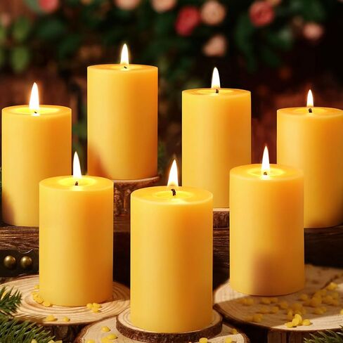 6 Pack Natural Beeswax Pillar Candles,100% Pure Beeswax Candles-192 Hours Long Burning,Unscented Bees Wax Candles for Home,Prayer,Emergency,Dripless Smokeless Organic Pillar Candles Bluk-2x3in in Saudi Arabia
