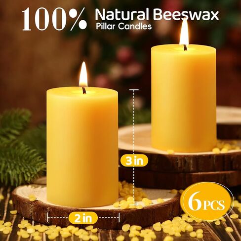 6 Pack Natural Beeswax Pillar Candles,100% Pure Beeswax Candles-192 Hours Long Burning,Unscented Bees Wax Candles for Home,Prayer,Emergency,Dripless Smokeless Organic Pillar Candles Bluk-2x3in in Saudi Arabia